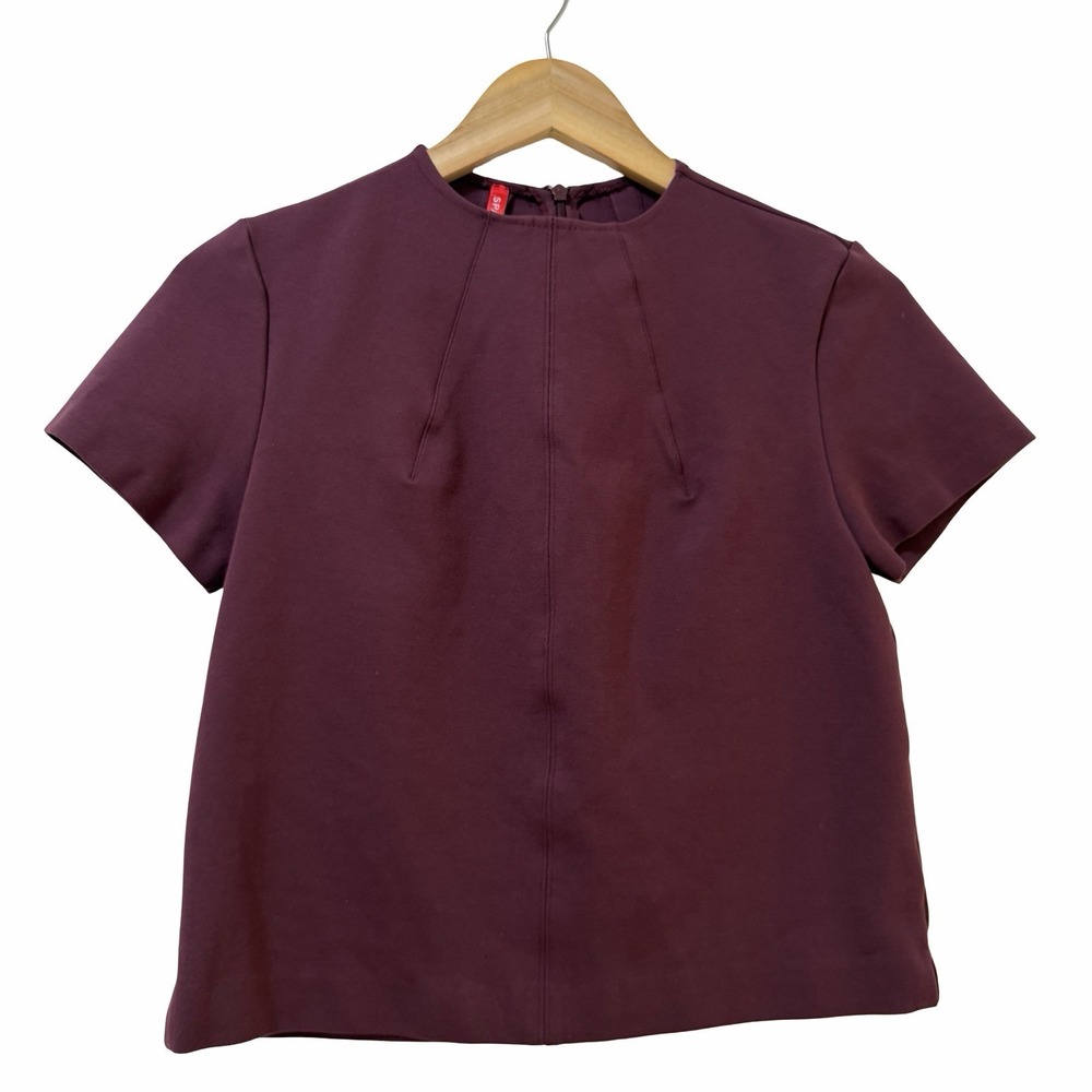 Spanx Womens‎ The Perfect Funnel Short Sleeve Top Size XS Maroon Stretch Office